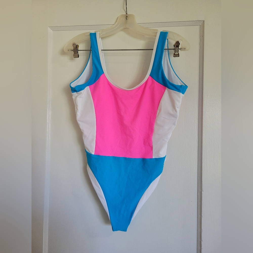 93 Playstreet Neon Color block One piece swimsuit Size Large - Picture 2 of 9
